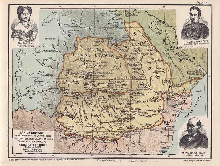 Harta Principatelor Unite ale Moldovei si Valahiei (1859-1861)