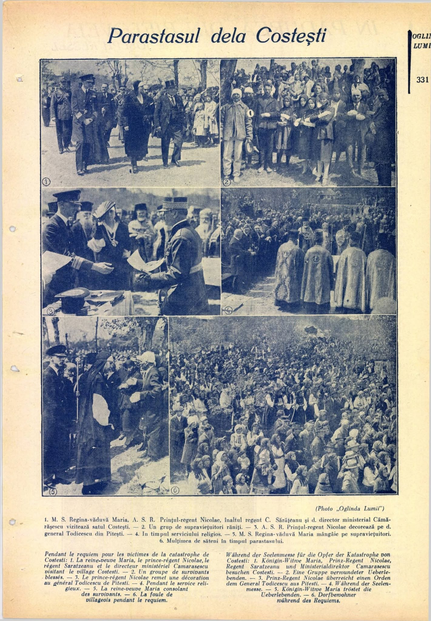 Pagina revistei Oglinda Lumii din 15 mai 1930, cu fotografii de la parastasul organizat la Costești.