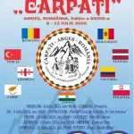 Afișul Festivalului Internațional de Folclor „Carpați”, desfășurat la Costești în 10 iulie 2026, cu participarea ansamblurilor din opt țări