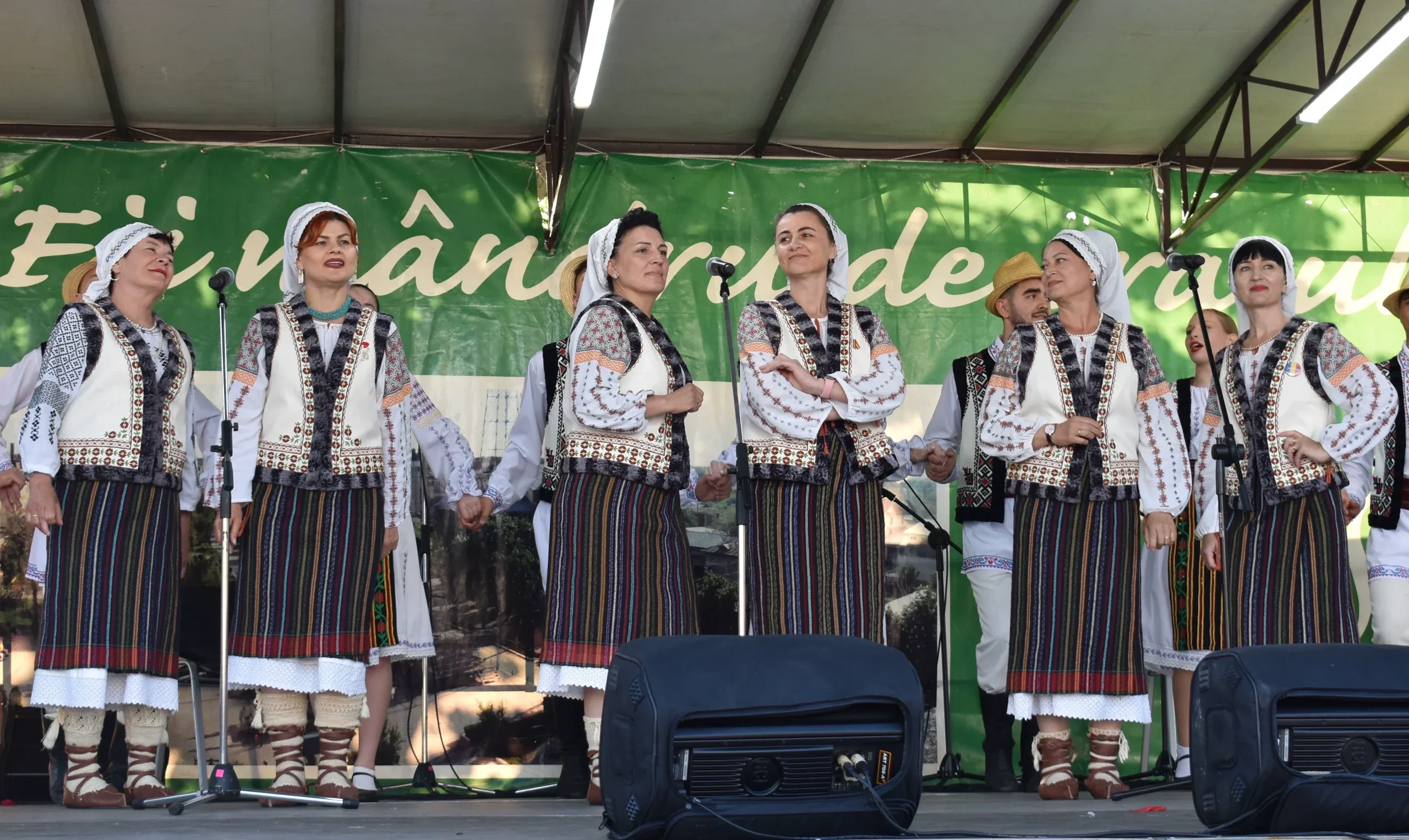 Membrii Colectivului folcloric „Floarea Dorului” al Casei de Cultură Ratuș, Republica Moldova, la Festivalul „Carpați” din Costești.